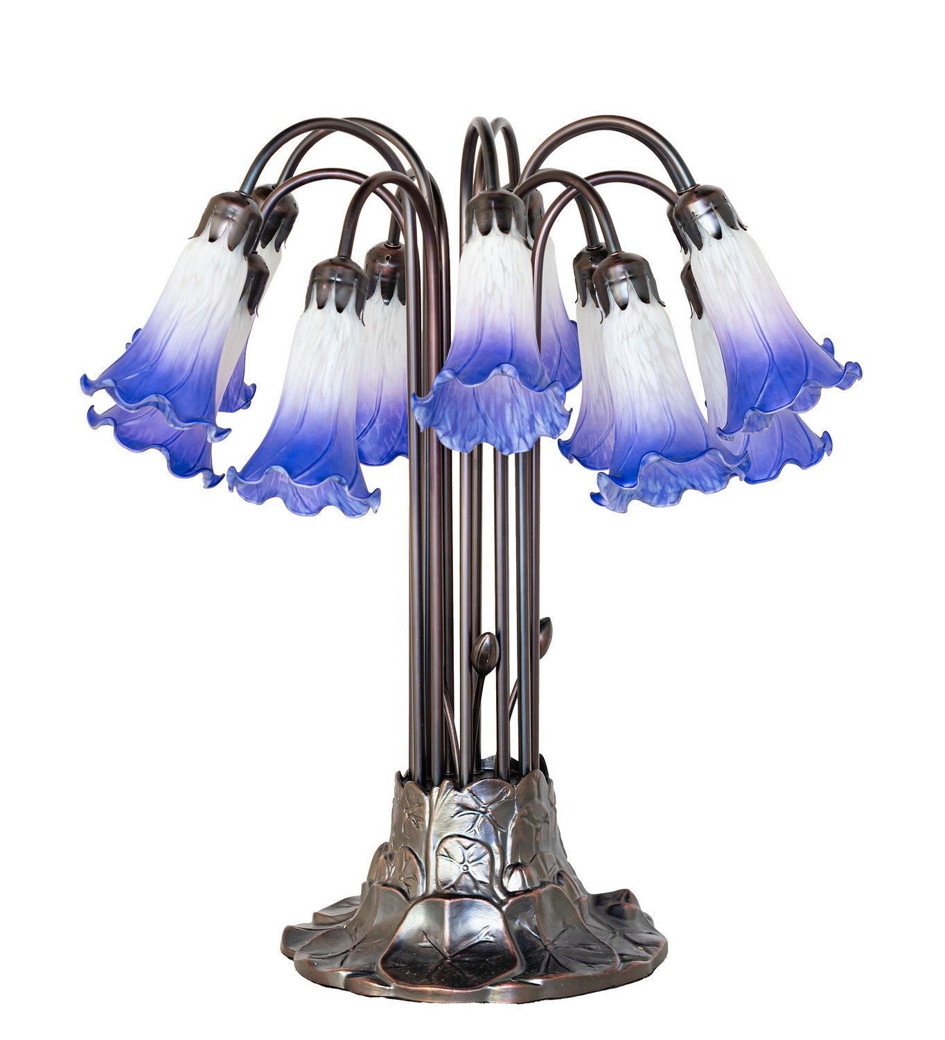 Meyda Tiffany - 273426 - 12 Light Table Lamp - Blue/White Tiffany Pond Lily - Mahogany Bronze