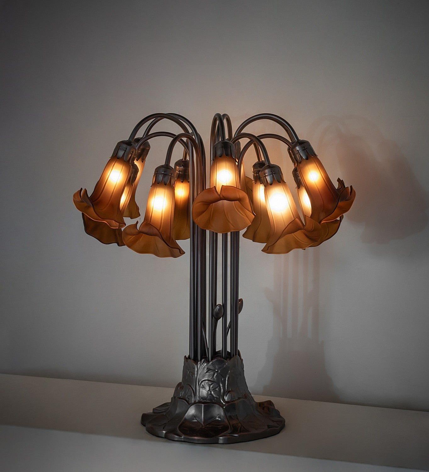 Meyda Tiffany - 273788 - 12 Light Table Lamp - Dark Amber Tiffany Pond Lily - Mahogany Bronze