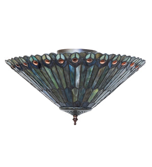 Meyda Tiffany - 274068 - Three Light Flushmount - Tiffany Jeweled Peacock