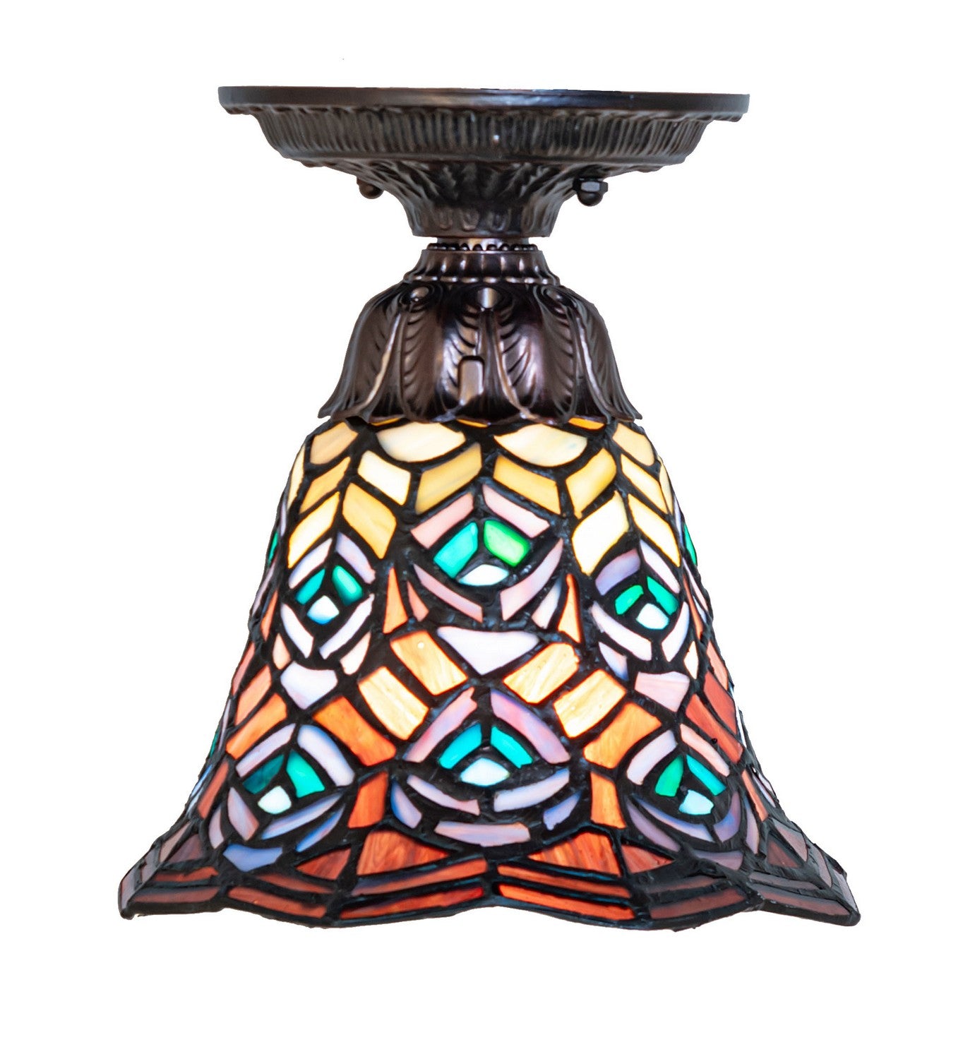 Meyda Tiffany - 276080 - One Light Flushmount - Tiffany Peacock Feather