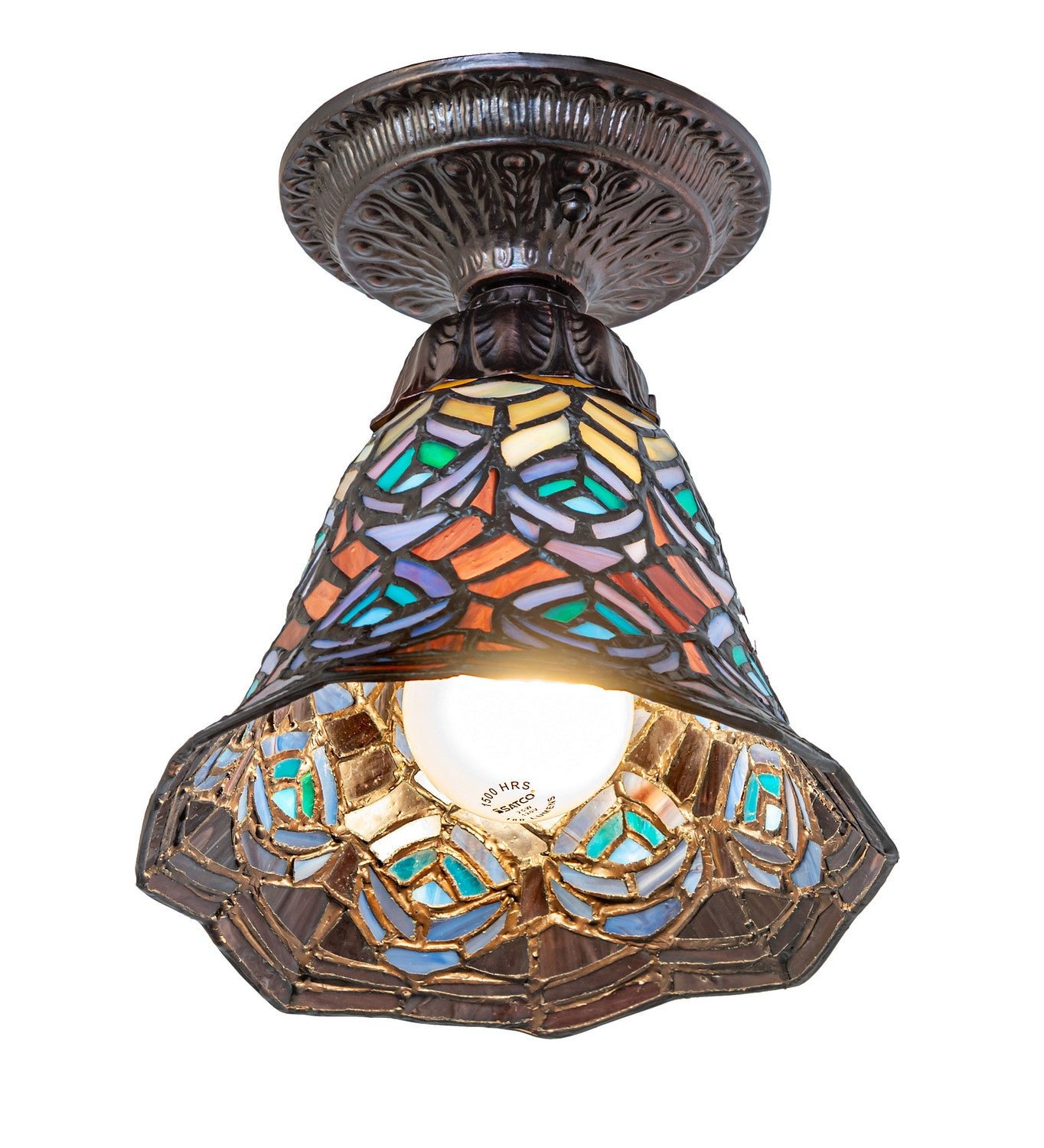 Meyda Tiffany - 276080 - One Light Flushmount - Tiffany Peacock Feather