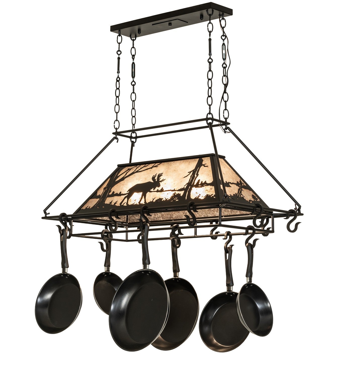 Meyda Tiffany - 273340 - Three Light Pot Rack - Moose At Lake - Textured Black