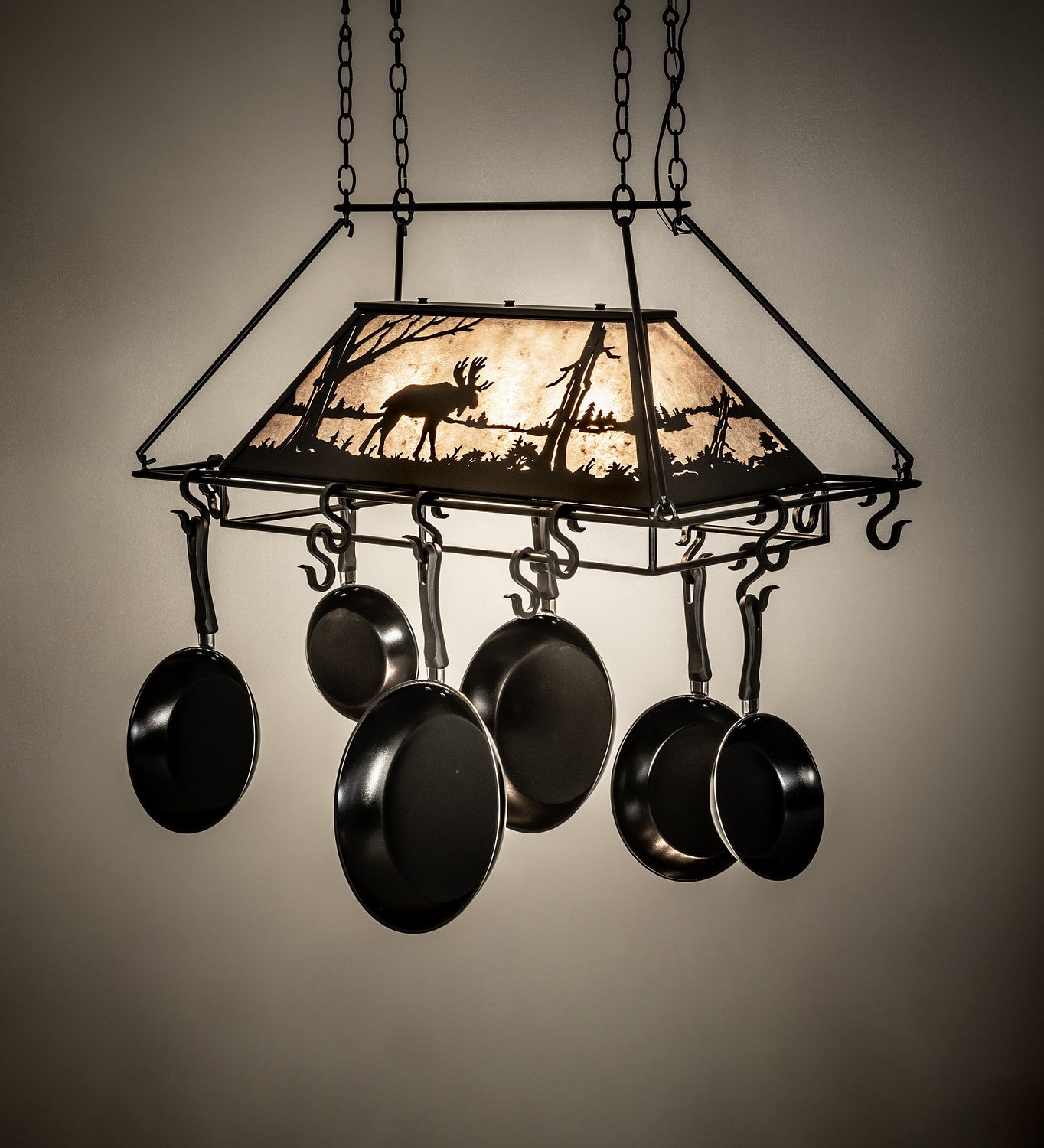 Meyda Tiffany - 273340 - Three Light Pot Rack - Moose At Lake - Textured Black