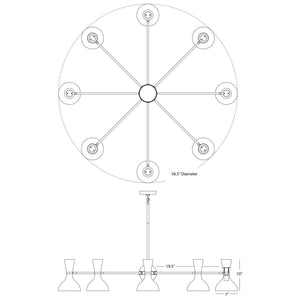 Robert Abbey - OS09BN - Eight Light Chandelier - Clare - Polished Nickel w/Obsidian/Bone Painted Shades