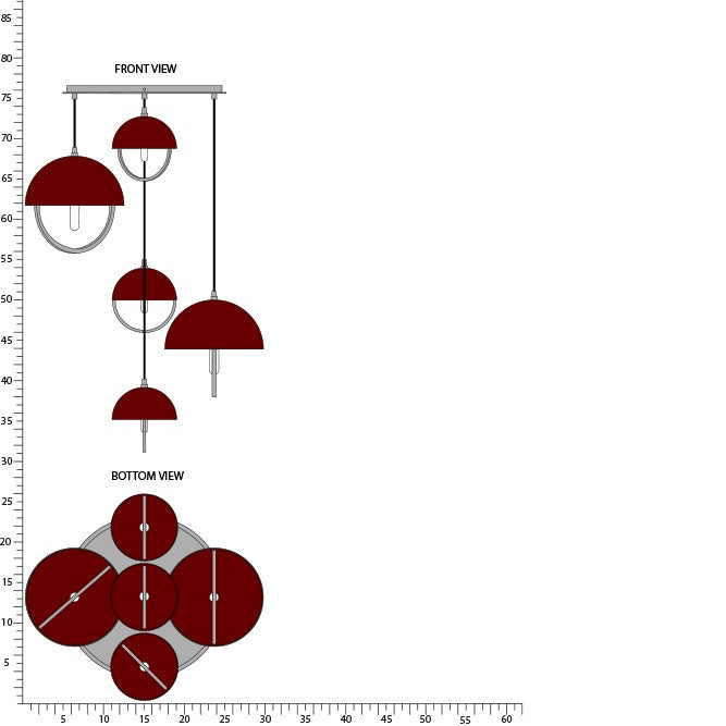 Robert Abbey - P589OX - Five Light Pendant - Mavisten Edition Copernica - Pewter w/Oxblood Painted Metal Shade