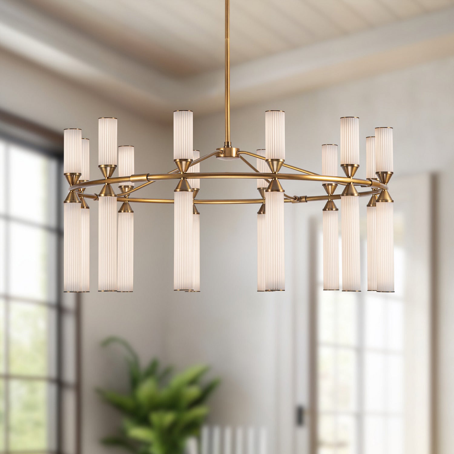 Alora - CH348038VBFR-UNV - LED Chandelier - Edwin - Vintage Brass/Frosted Ribbed Glass