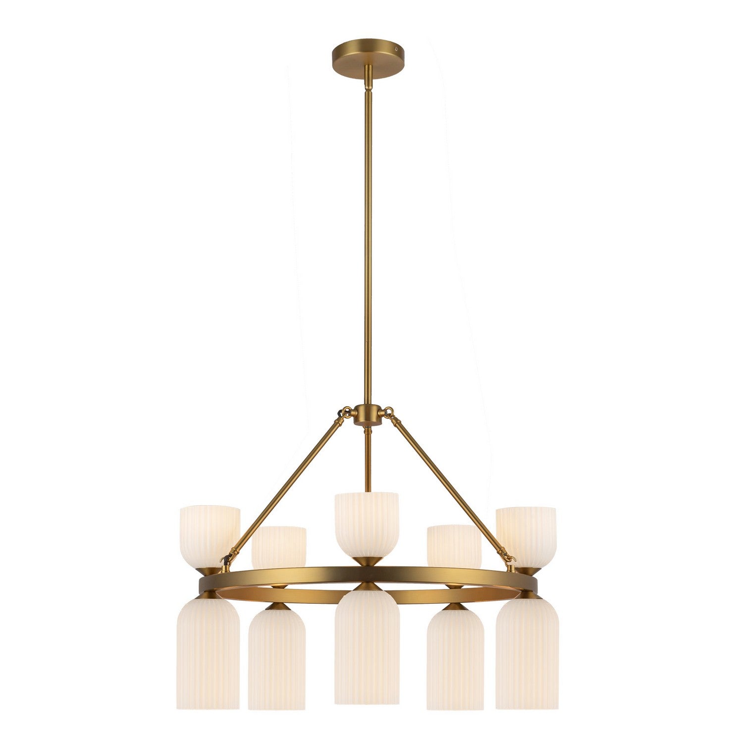 Alora - CH442626BGGR - Ten Light Chandelier - Nelly - Brushed Gold/Glossy Ribbed Opal Glass