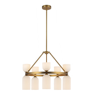 Alora - CH442626BGGR - Ten Light Chandelier - Nelly - Brushed Gold/Glossy Ribbed Opal Glass