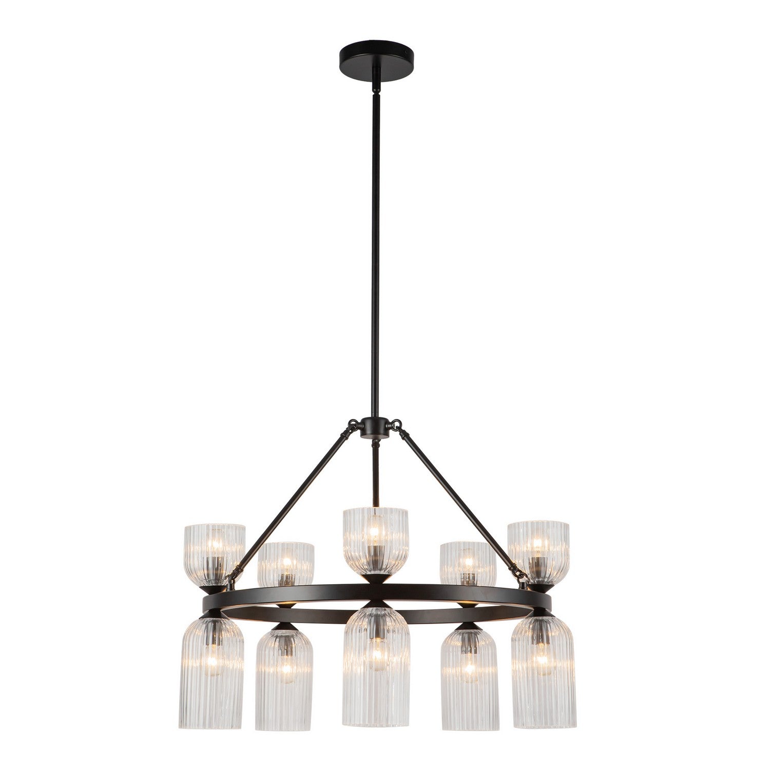 Alora - CH442626MBCR - Ten Light Chandelier - Nelly - Matte Black/Clear Ribbed Glass