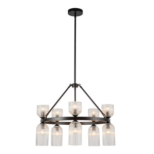 Alora - CH442626MBCR - Ten Light Chandelier - Nelly - Matte Black/Clear Ribbed Glass