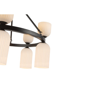 Alora - CH442626MBGR - Ten Light Chandelier - Nelly - Matte Black/Glossy Ribbed Opal Glass