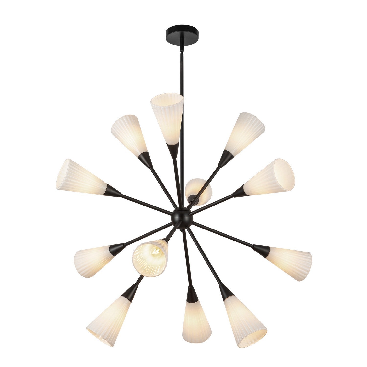 Alora - CH462039MBGR - 12 Light Chandelier - Cosmo - Matte Black/Glossy Ribbed Opal Glass
