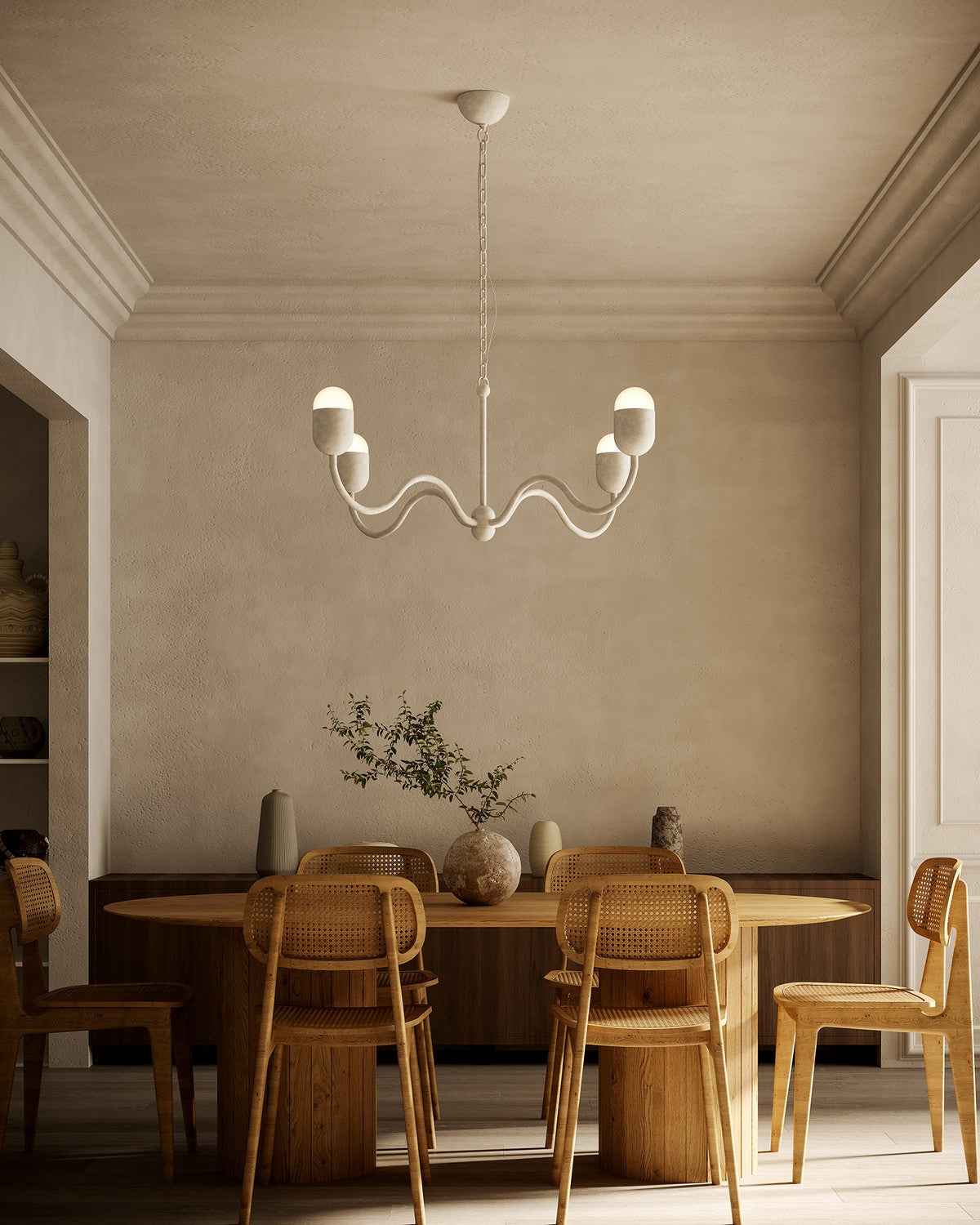 Alora - CH558439AWOP - Four Light Chandelier - Effie - Antique White/Opal Glass