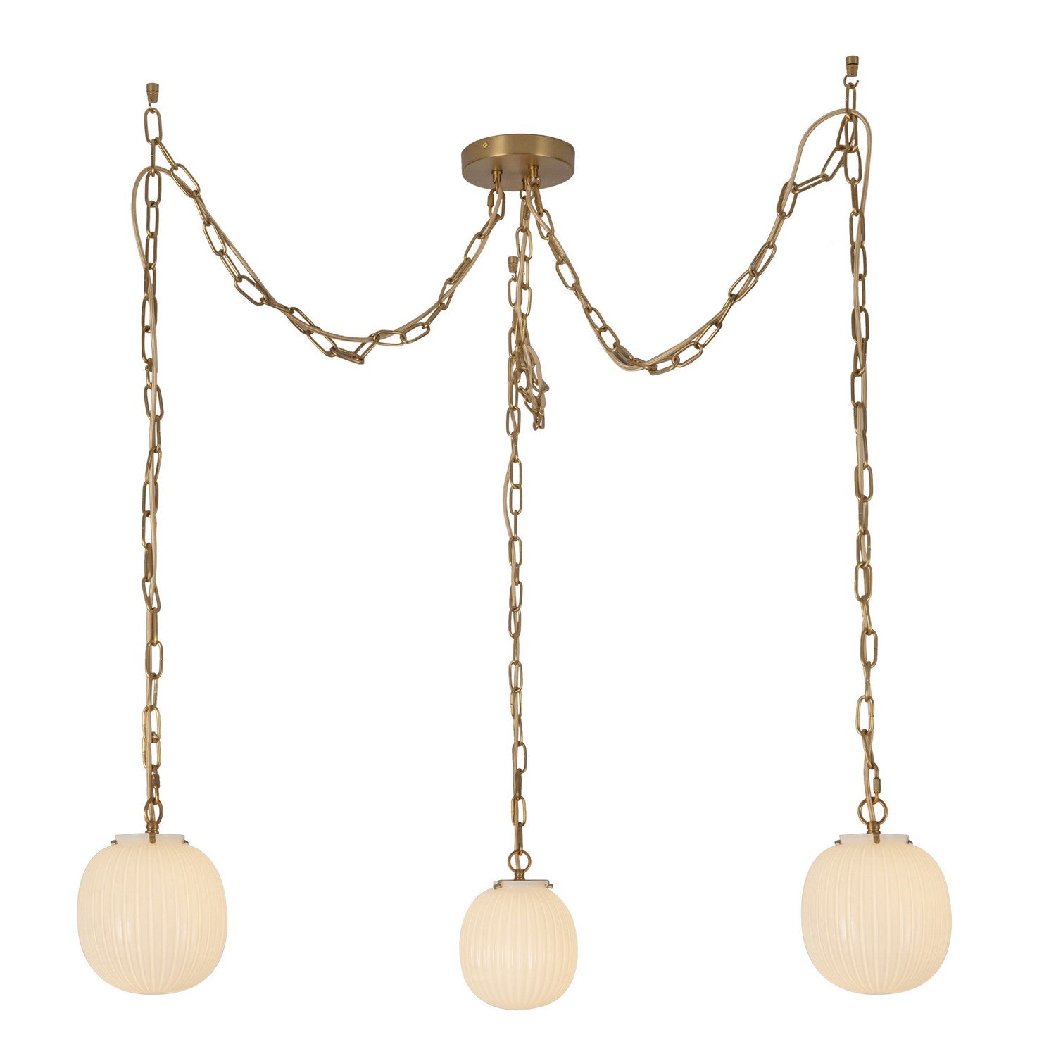 Alora - MP579707BGGR - Three Light Pendant - Cherise - Brushed Gold/Glossy Ribbed Opal Glass