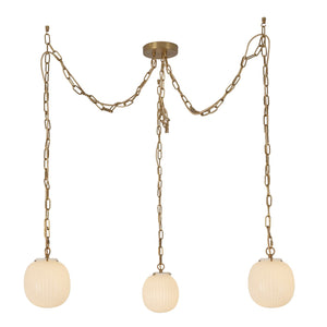 Alora - MP579707BGGR - Three Light Pendant - Cherise - Brushed Gold/Glossy Ribbed Opal Glass