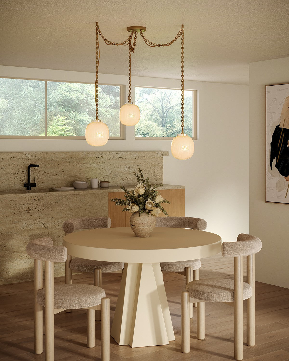 Alora - MP579707BGGR - Three Light Pendant - Cherise - Brushed Gold/Glossy Ribbed Opal Glass