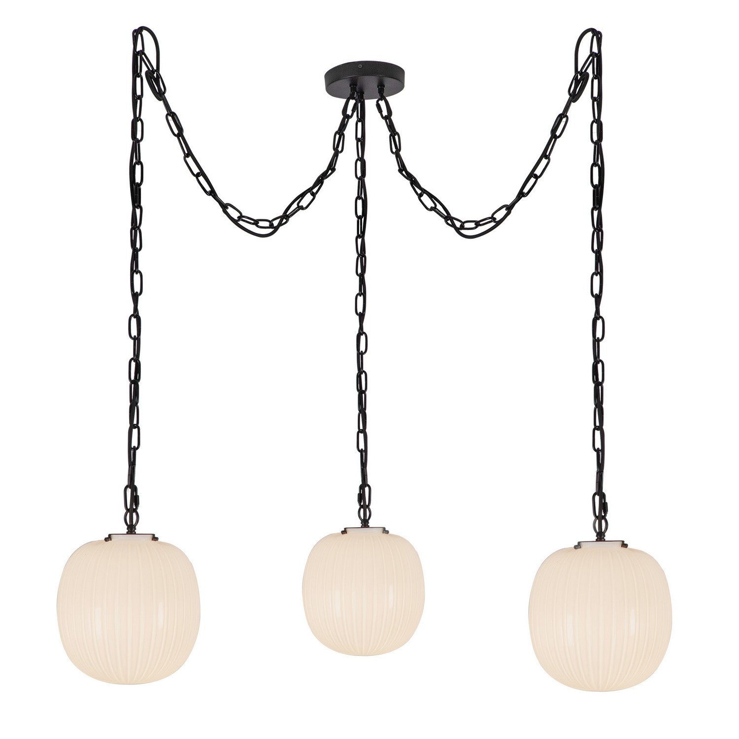 Alora - MP579712MBGR - Three Light Pendant - Cherise - Matte Black/Glossy Ribbed Opal Glass