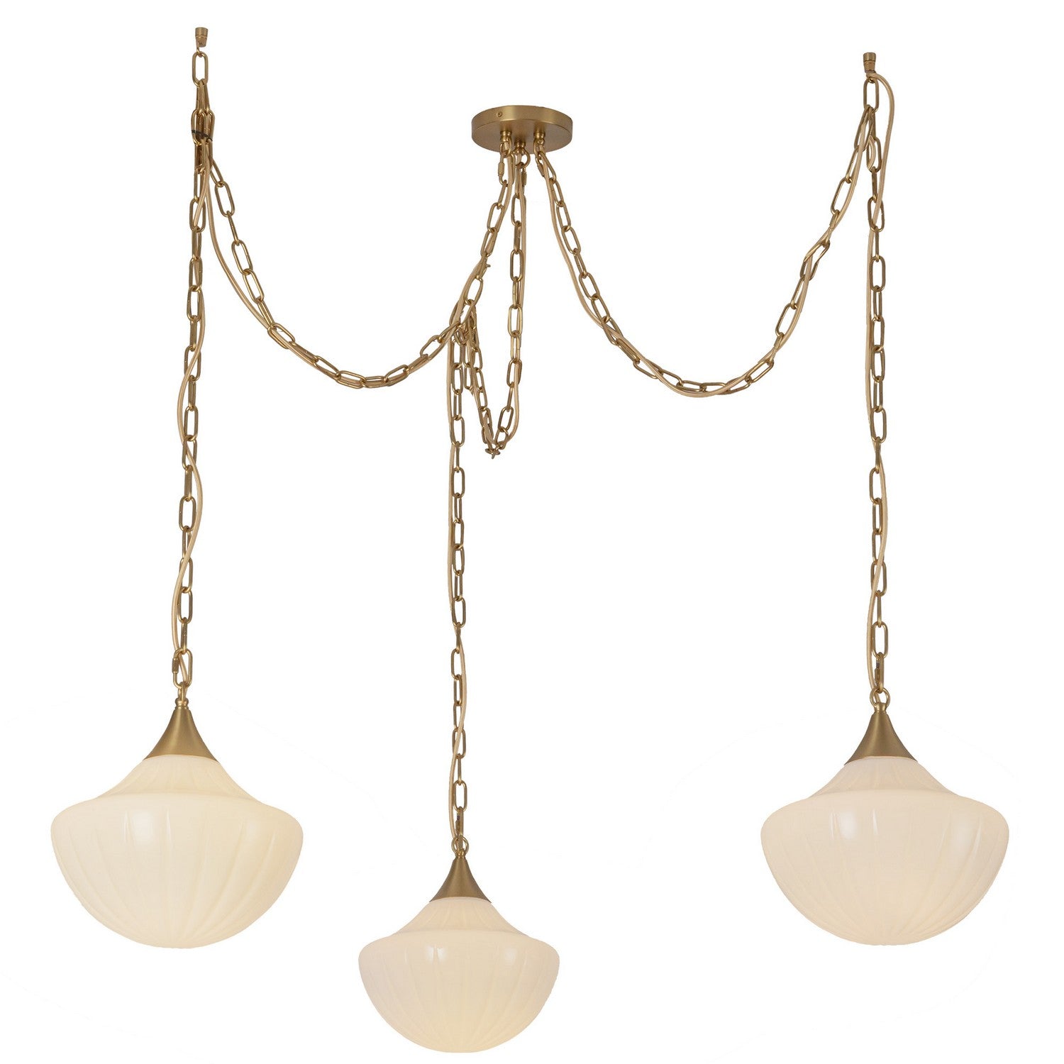 Alora - MP651312BGGR - Three Light Pendant - Farrah - Brushed Gold/Glossy Ribbed Opal Glass