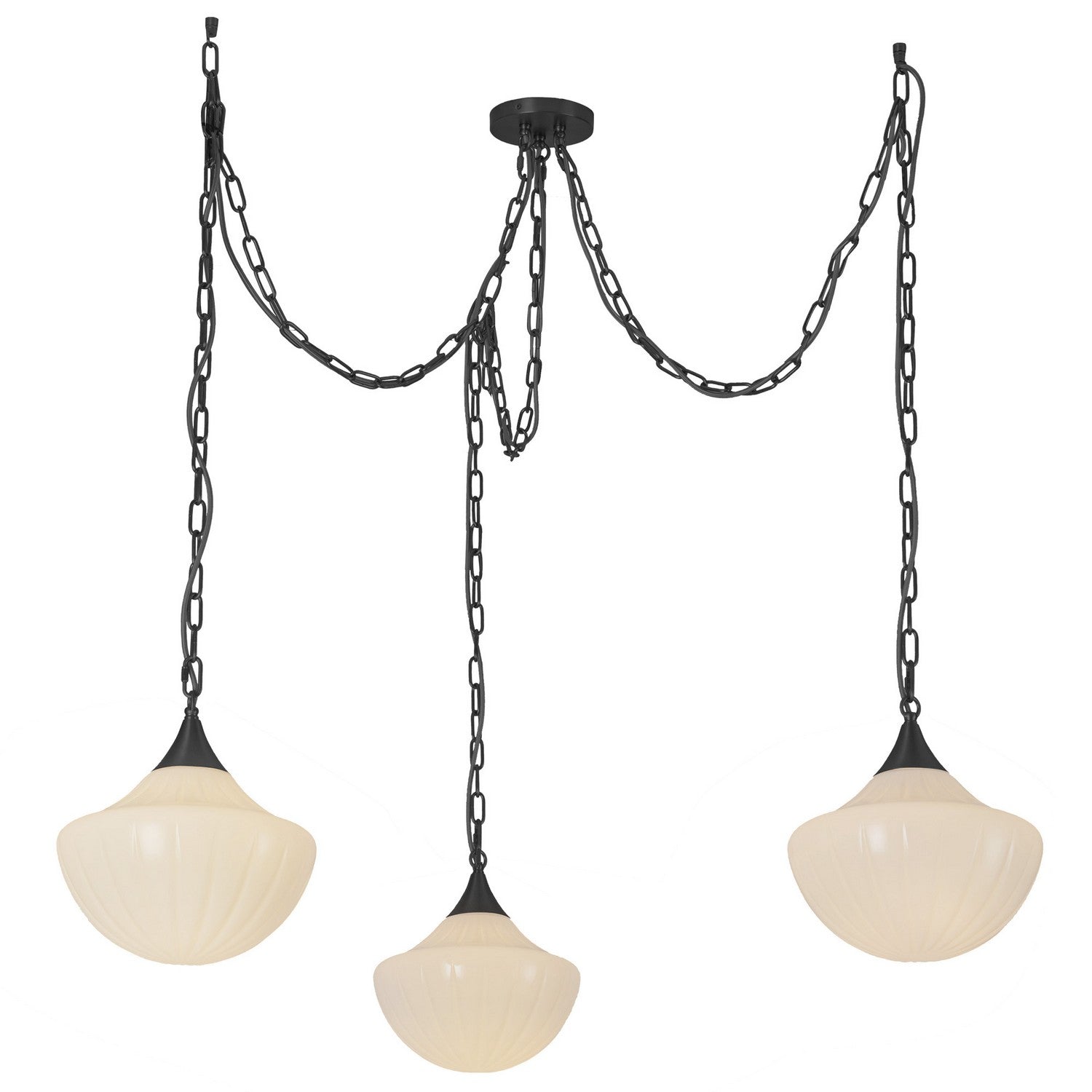 Alora - MP651312MBGR - Three Light Pendant - Farrah - Matte Black/Glossy Ribbed Opal Glass
