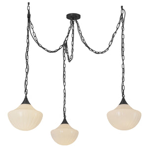 Alora - MP651312MBGR - Three Light Pendant - Farrah - Matte Black/Glossy Ribbed Opal Glass