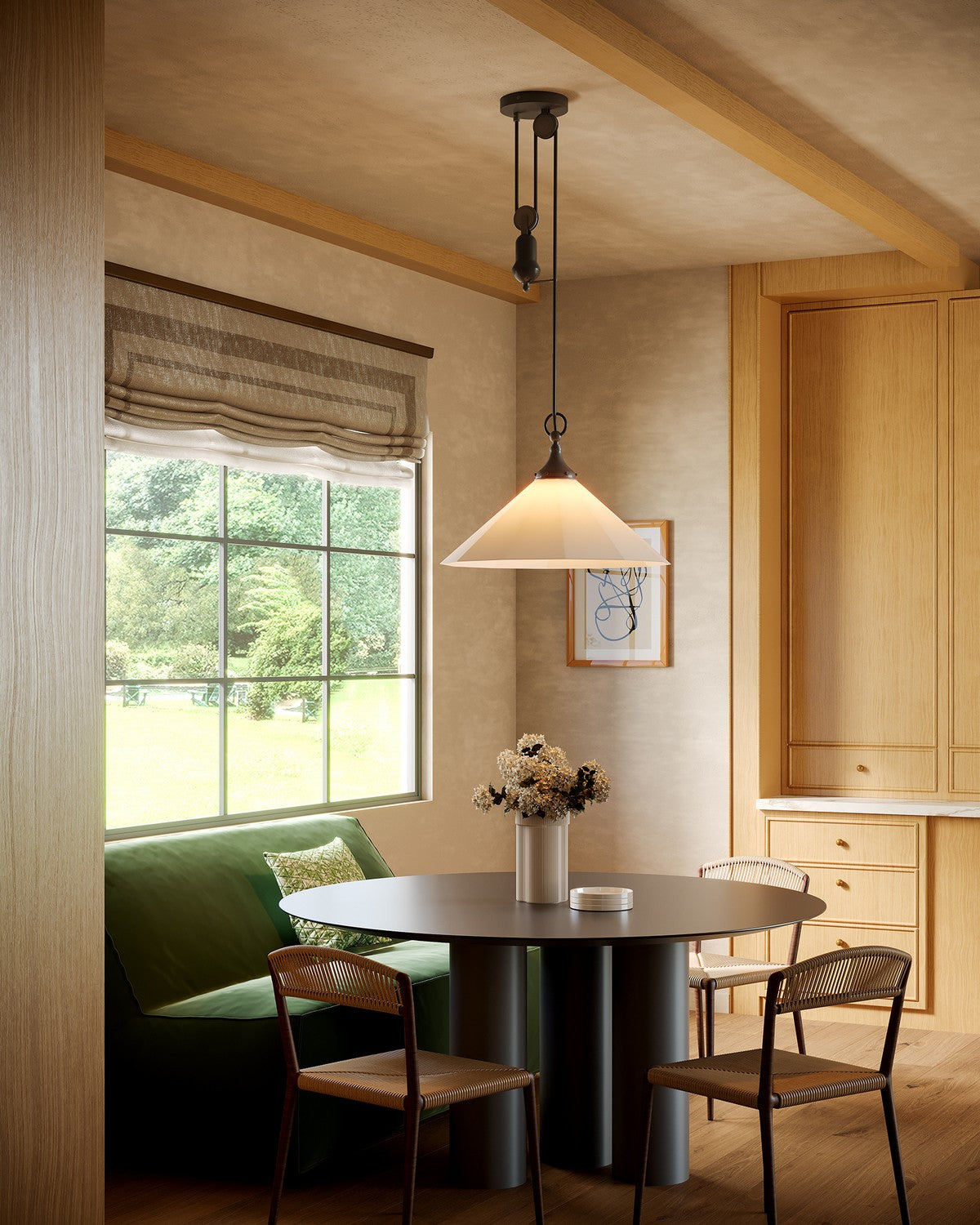 Alora - PD447120MBWL - One Light Pendant - Ellen - Matte Black/White Linen