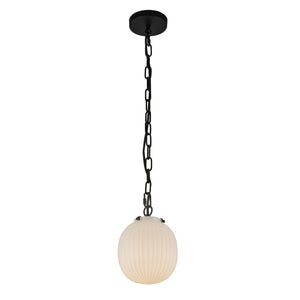 Alora - PD579107MBGR - One Light Pendant - Cherise - Matte Black/Glossy Ribbed Opal Glass
