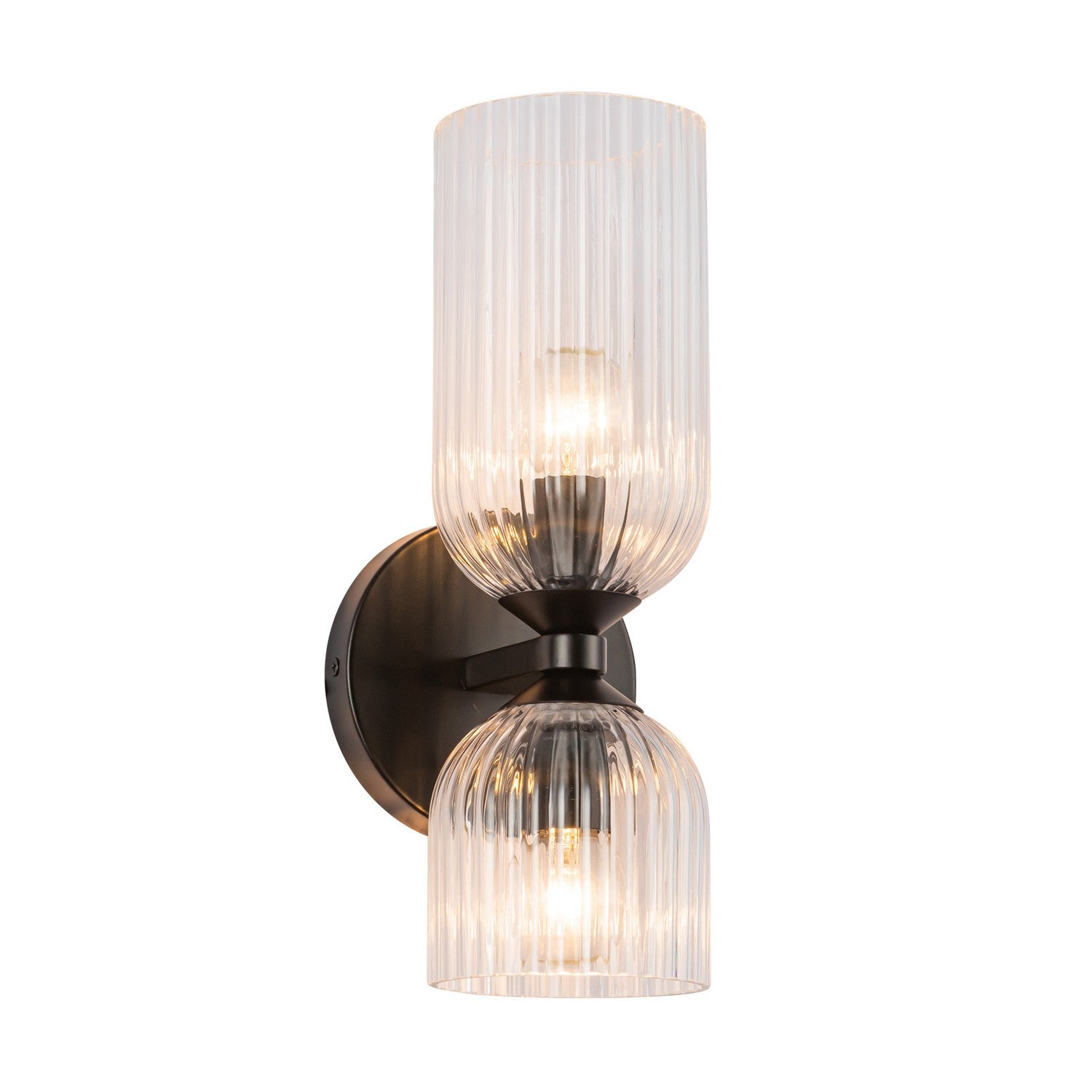 Alora - WV442612MBCR - Two Light Vanity - Nelly - Matte Black/Clear Ribbed Glass