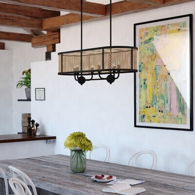 Vaxcel - H0308 - Six Light Linear Chandelier - Berens - Matte Black