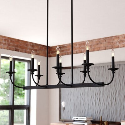 Vaxcel - H0315 - Eight Light Linear Chandelier - Durham - Matte Black