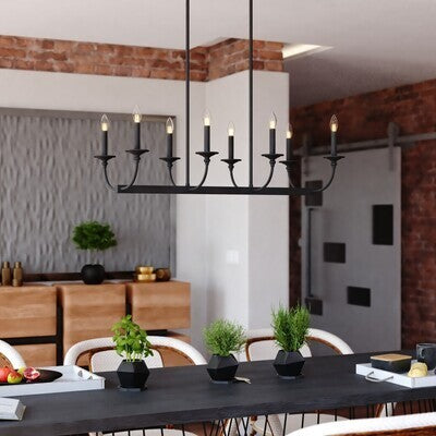Vaxcel - H0315 - Eight Light Linear Chandelier - Durham - Matte Black