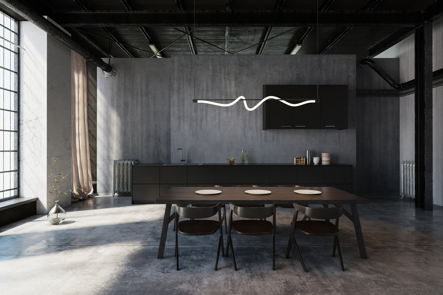 Kuzco Lighting - LP95354-BK-UNV - LED Linear Pendant - Cursive - Black