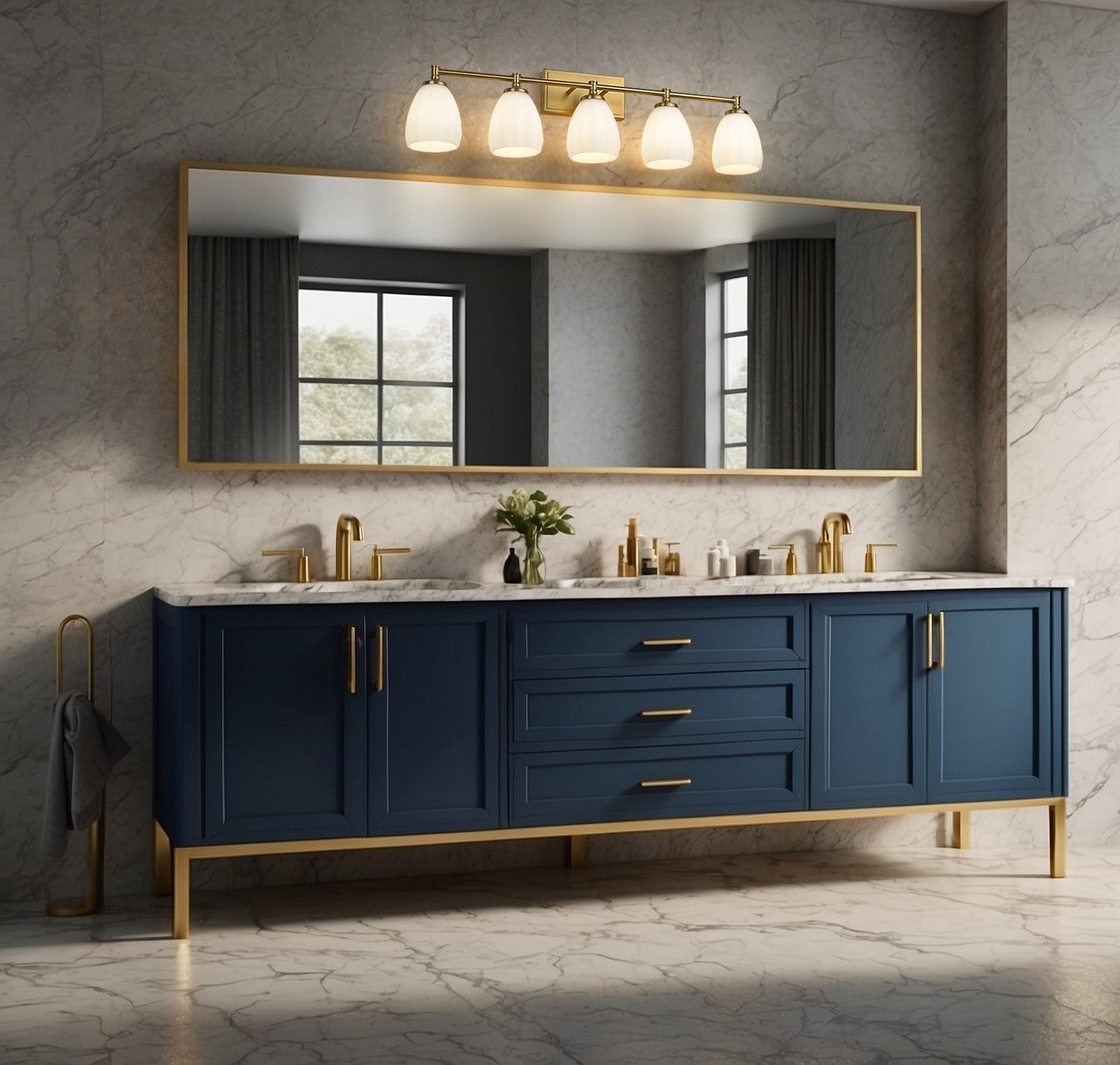 Z-Lite - 7004-5V-MGLD - Five Light Vanity - Oren - Modern Gold