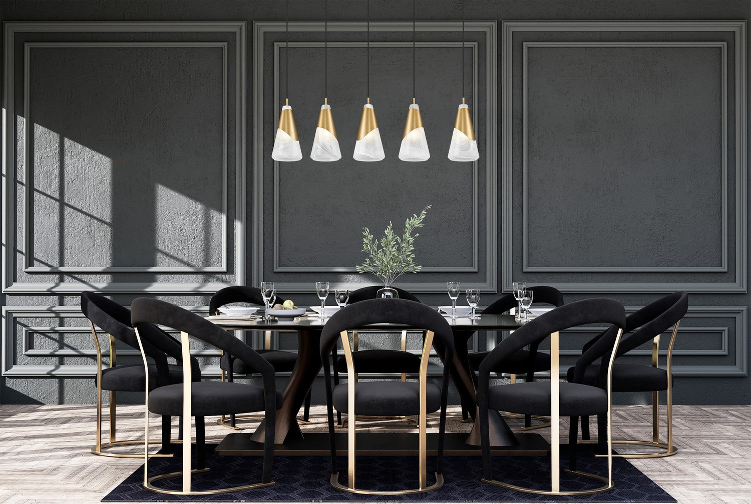 Z-Lite - 828P6-5L-MGLD - Five Light Linear Chandelier - Aimie - Modern Gold