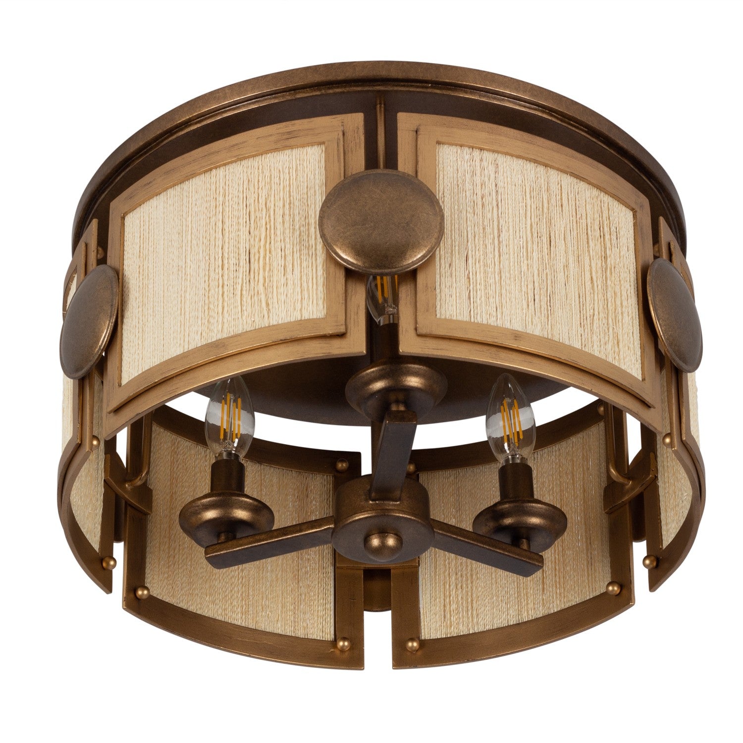 Kalco - 526845PABMG - Three Light Semi-Flush Mount - Button - Pearlized Antique Brass/Modern Gold