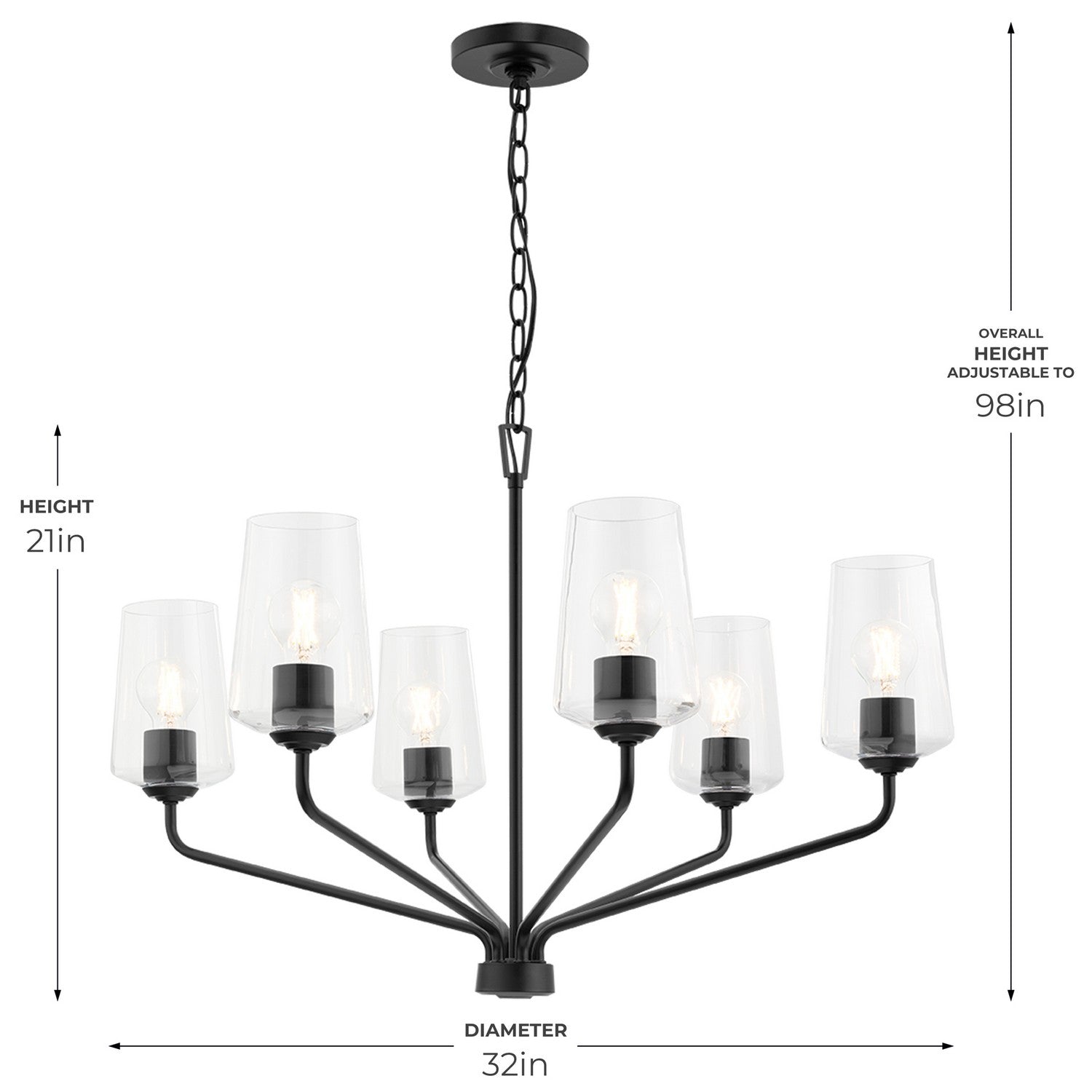 Progress Lighting - P400443-031 - Six Light Chandelier - Celino - Black