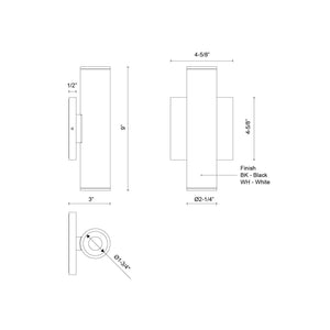 Kuzco Lighting - LD2-UD09W14-3036-WH-UNV-010 - LED Wall Sconce - Lorna - White