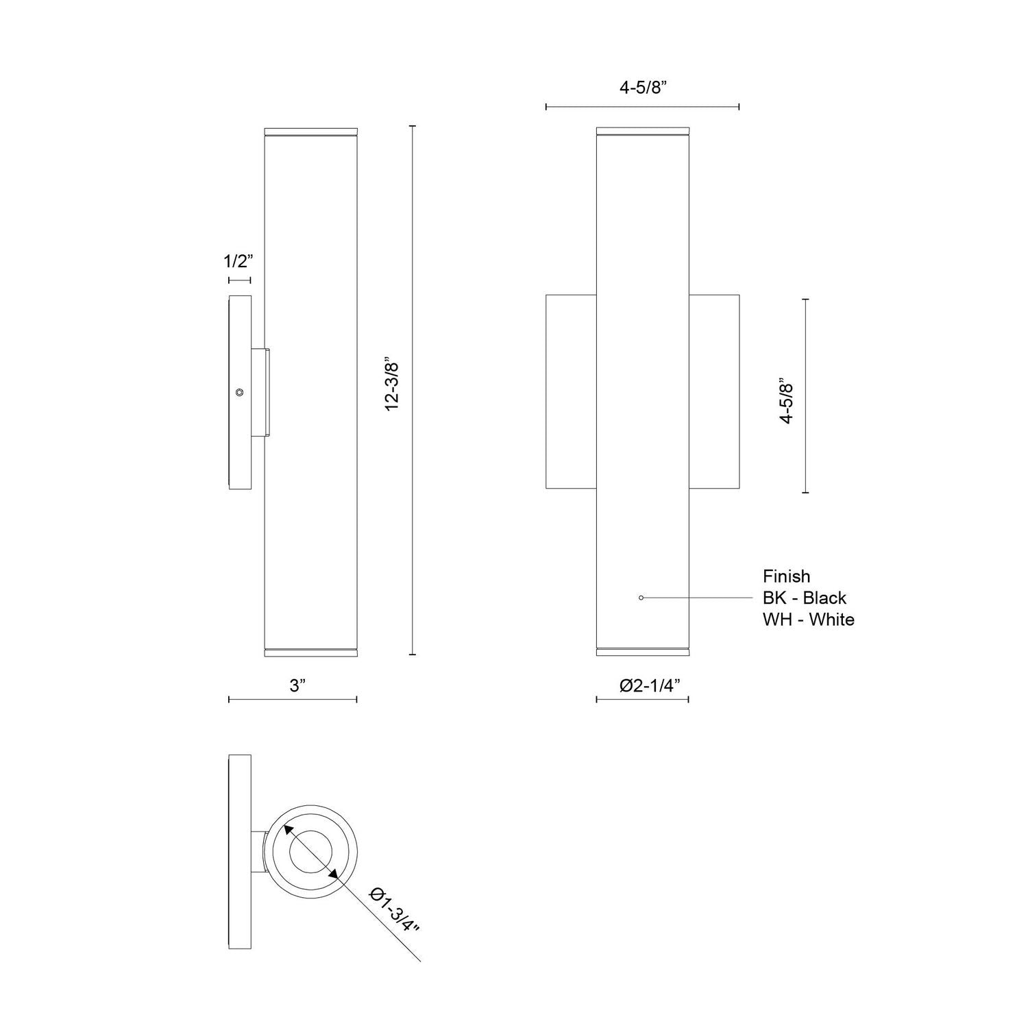 Kuzco Lighting - LD2-UD12W20-3036-BK-UNV-010 - LED Wall Sconce - Lorna - Black