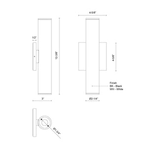 Kuzco Lighting - LD2-UD12W20-3036-BK-UNV-010 - LED Wall Sconce - Lorna - Black