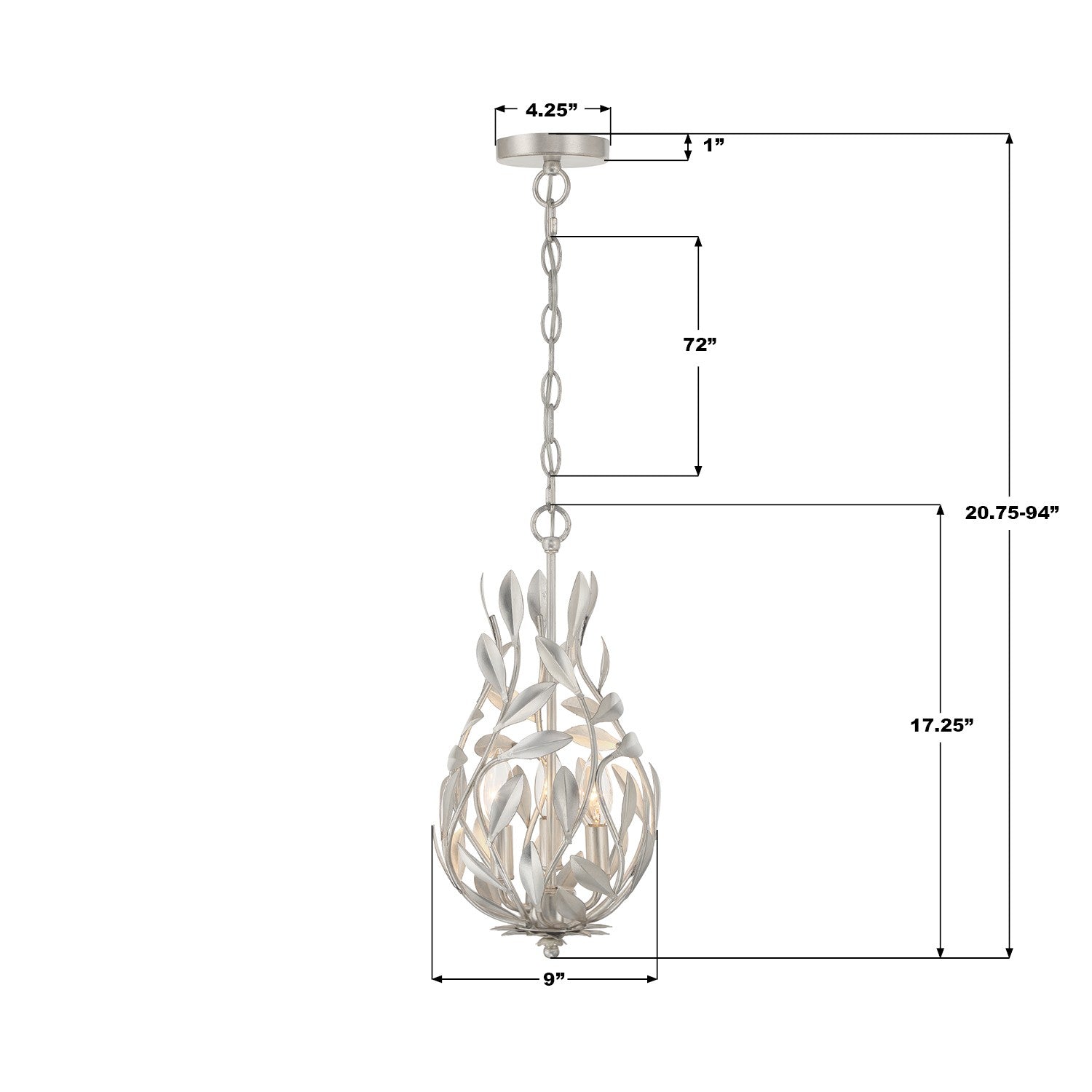 Crystorama - 565-SA - Three Light Chandelier - Broche - Antique Silver