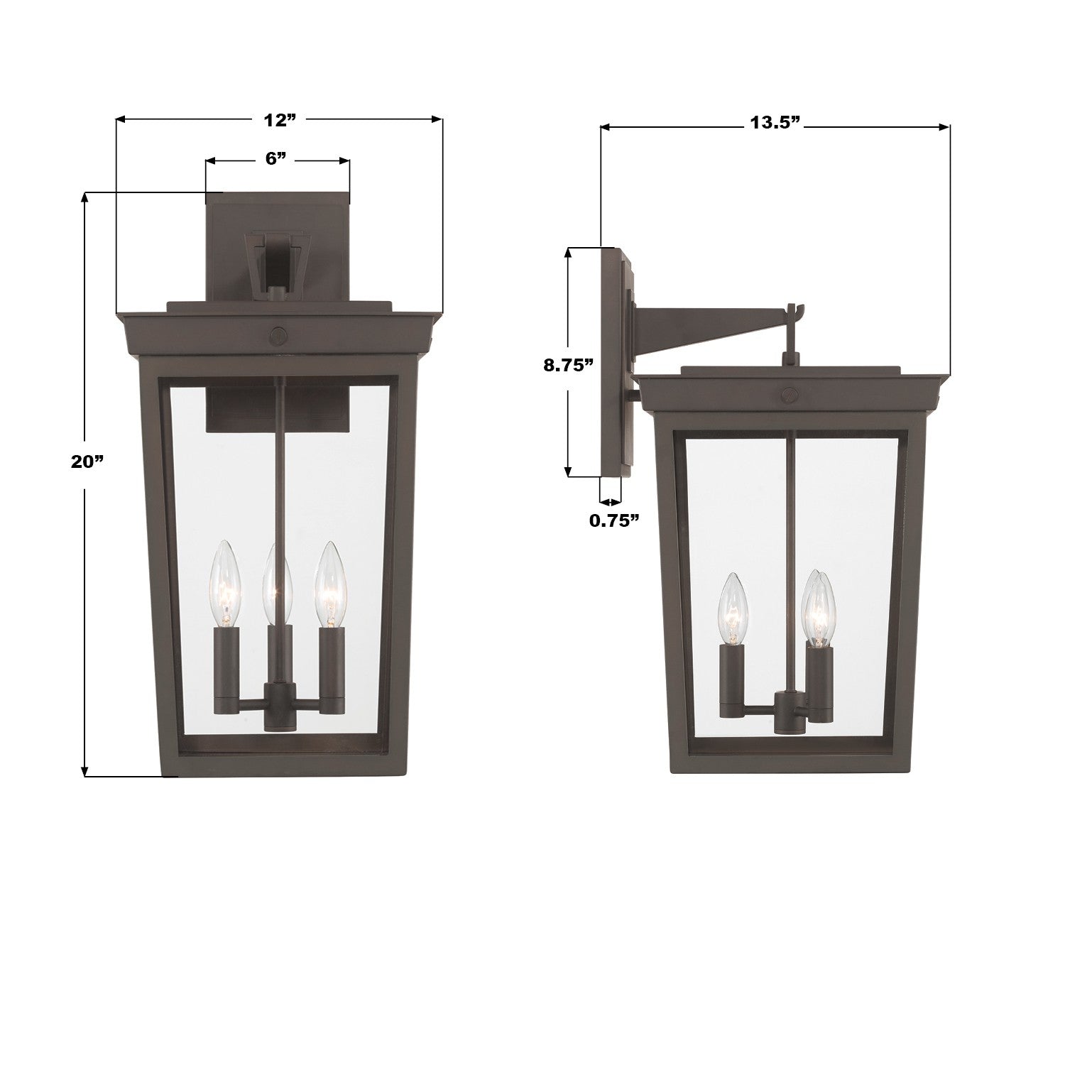 Crystorama - BEL-A8063-TZ - Three Light Outdoor Wall Sconce - Belmont - Twilight Bronze