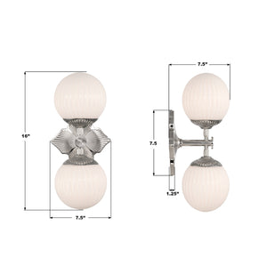 Crystorama - ORY-1002-PN-WH - Two Light Wall Sconce - Orly - Polished Nickel