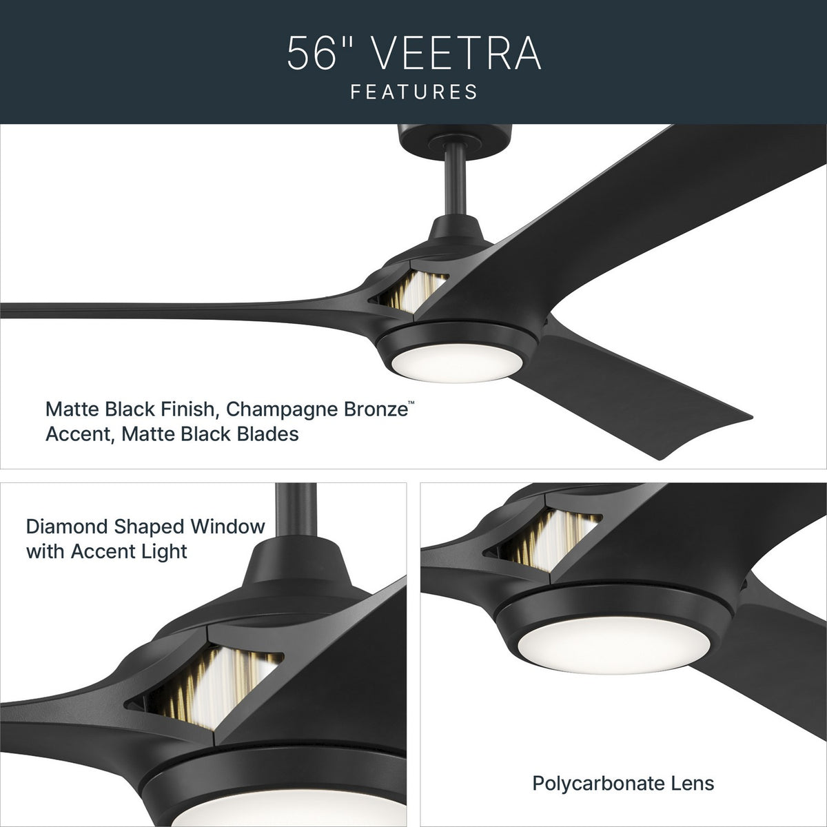 Kichler - 300056-BK - 56" Ceiling Fan - Veetra - Matte Black