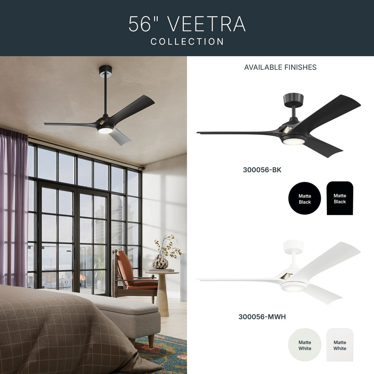 Kichler - 300056-BK - 56" Ceiling Fan - Veetra - Matte Black