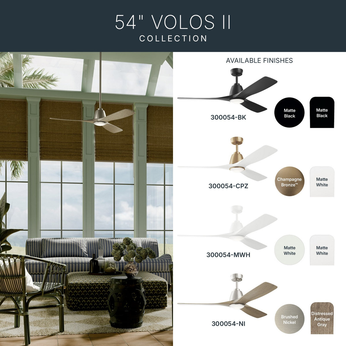 Kichler - 300054-BK - 54" Ceiling Fan - Volos II - Matte Black
