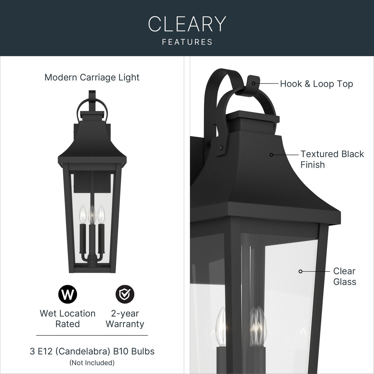 Kichler - 59196BKT - Three Light Outdoor Wall Mount - Cleary - Textured Black
