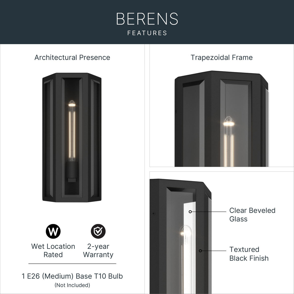 Kichler - 59214BKT - One Light Outdoor Wall Mount - Berens - Textured Black