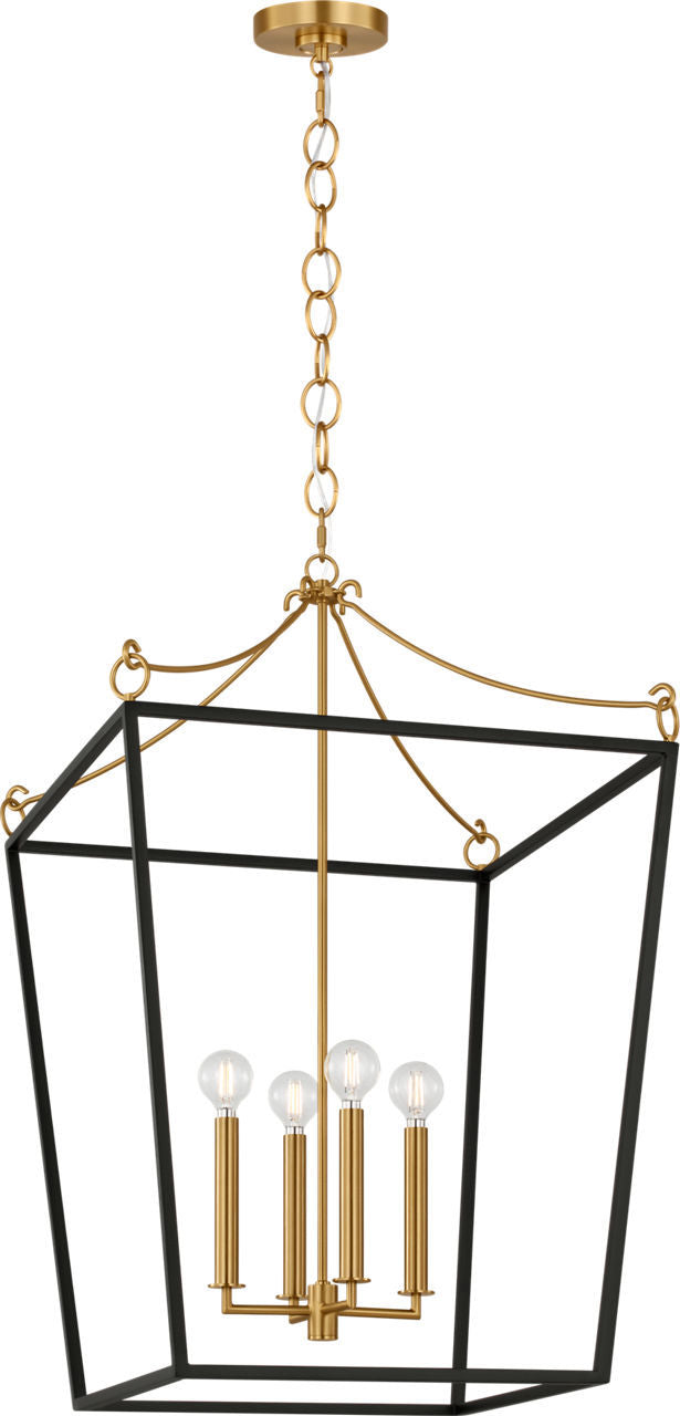 Visual Comfort Studio - KSC1194MBK - Four Light Lantern - Carlyle - Midnight Black | Burnished Brass
