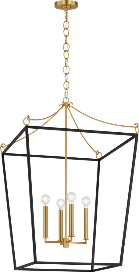 Visual Comfort Studio - KSC1204MBK - Four Light Lantern - Carlyle - Midnight Black | Burnished Brass