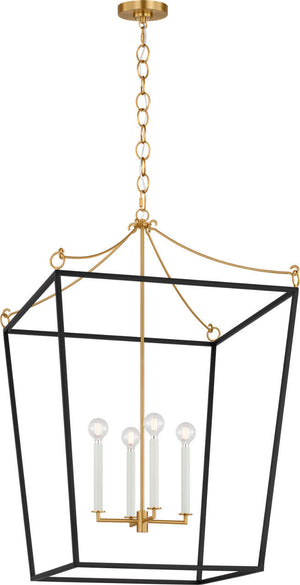 Visual Comfort Studio - KSC1204MBK - Four Light Lantern - Carlyle - Midnight Black | Burnished Brass