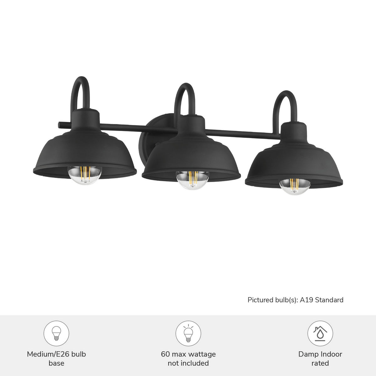 Hunter - 48230 - Three Light Vanity - Mill Valley - Matte Black